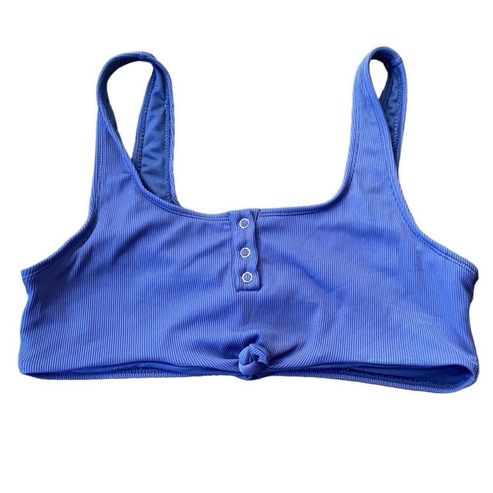 Cabana de Sol Swimsuit Snap Front Tie Bikini Top Large Blue